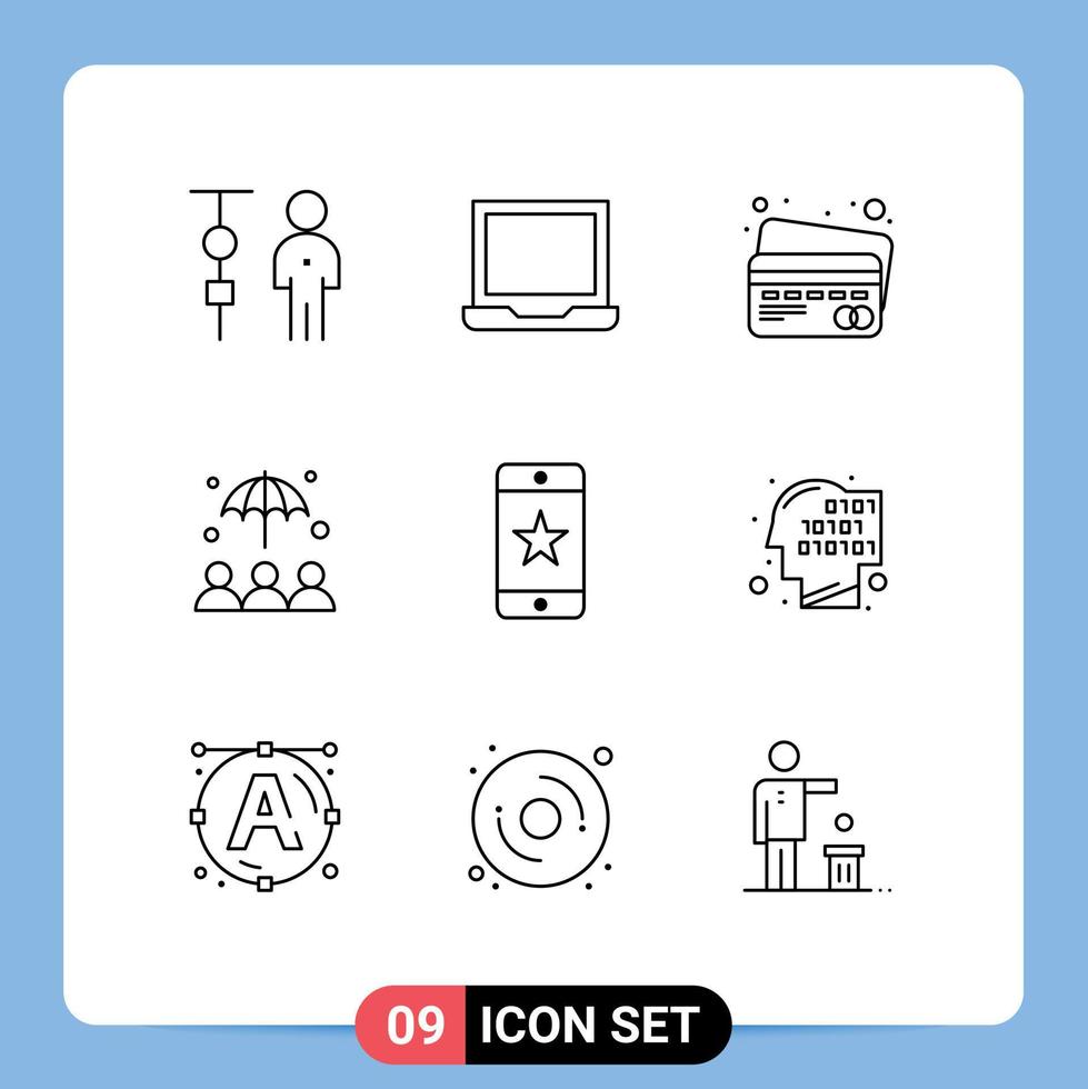 Group of 9 Outlines Signs and Symbols for award umbrella preference protection payment Editable Vector Design Elements