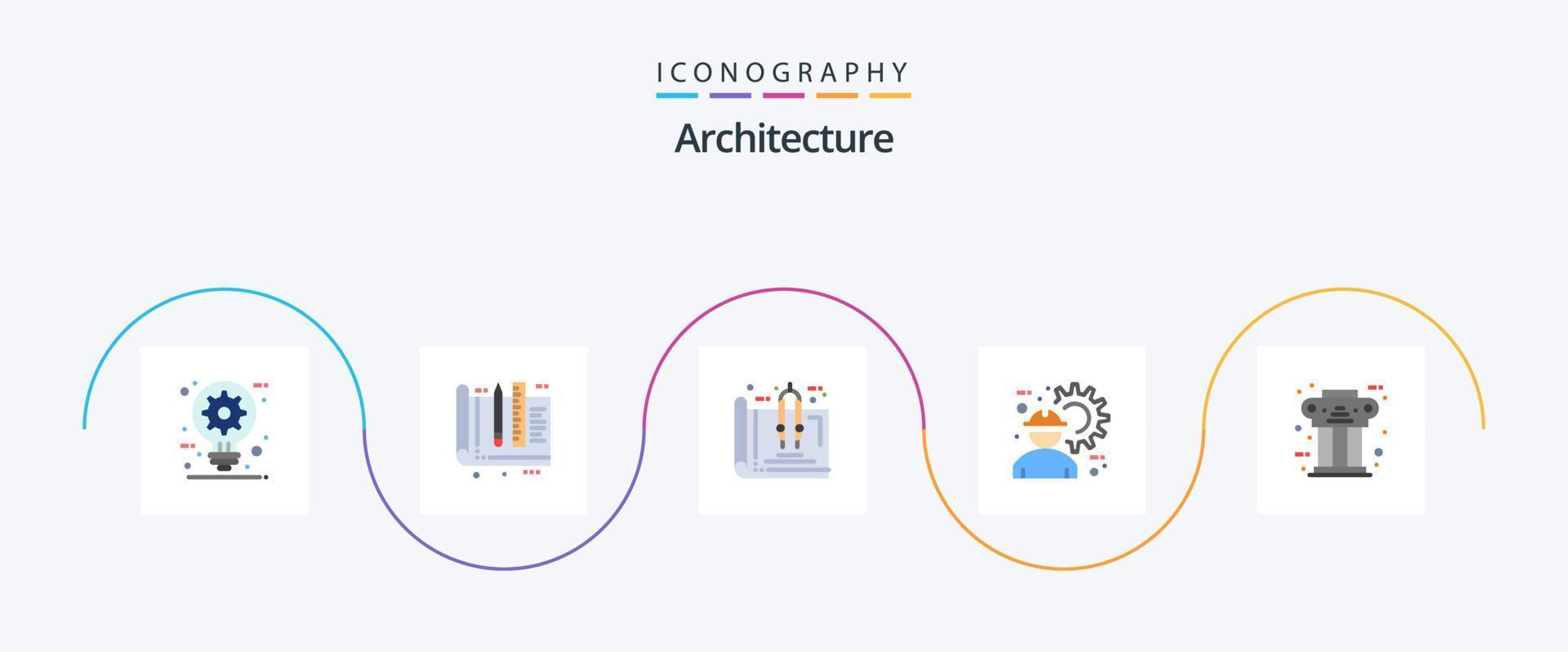 paquete de iconos planos de arquitectura 5 que incluye ingeniero. arquitecto. gobernante. plan. bienes vector