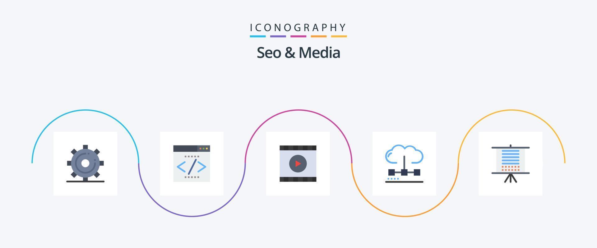 Seo and Media Flat 5 Icon Pack Including optimization. engine. seo. computing. web vector