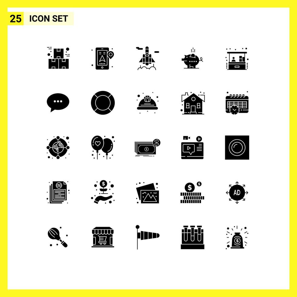 Modern Set of 25 Solid Glyphs Pictograph of investment safe navigation piggy piggybank Editable Vector Design Elements