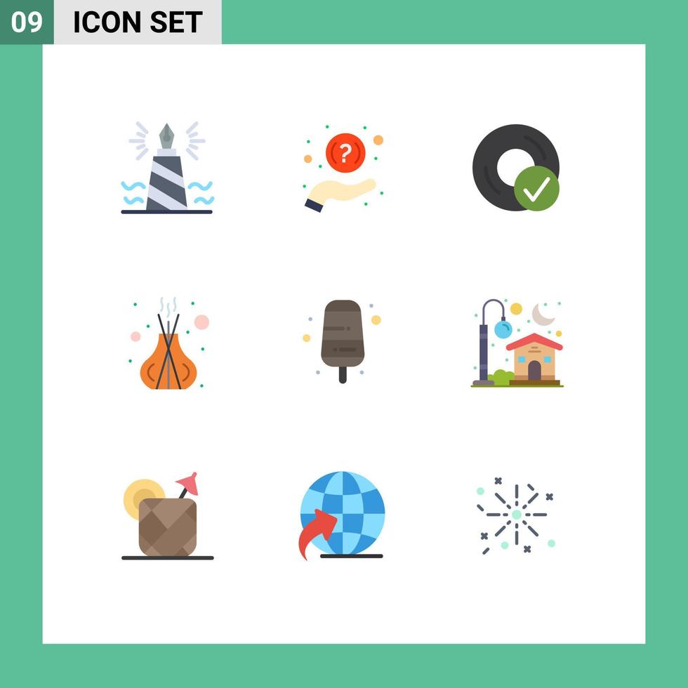 Mobile Interface Flat Color Set of 9 Pictograms of sticks relax support incense disc Editable Vector Design Elements