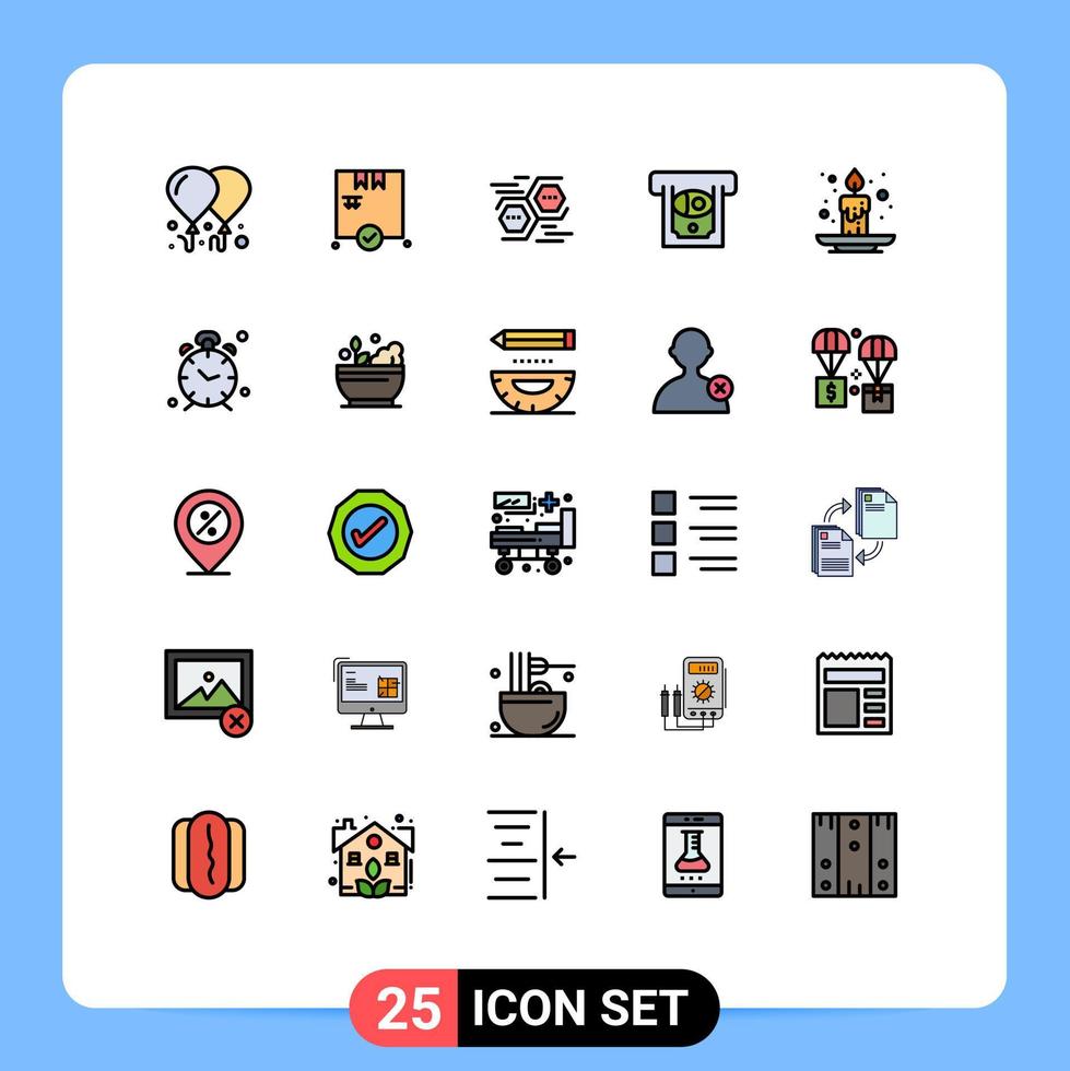 Set of 25 Modern UI Icons Symbols Signs for festival candle data autumn cash Editable Vector Design Elements