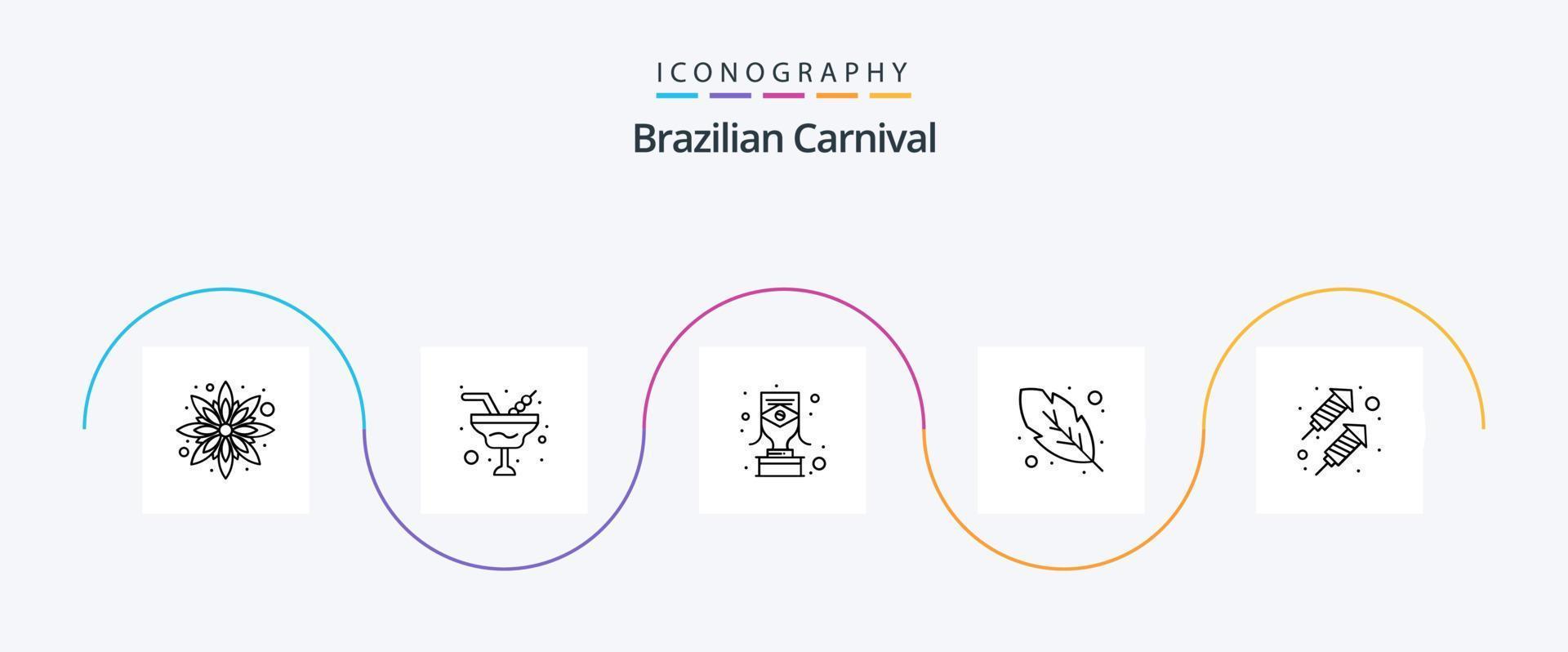 Brazilian Carnival Line 5 Icon Pack Including . party. carnival. rocket. feather vector