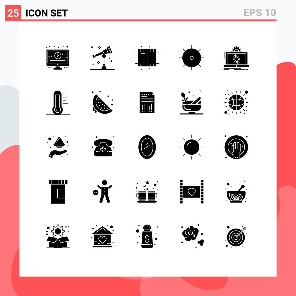 Universal Icon Symbols Group of 25 Modern Solid Glyphs of sync analysis reel processing preferences Editable Vector Design Elements
