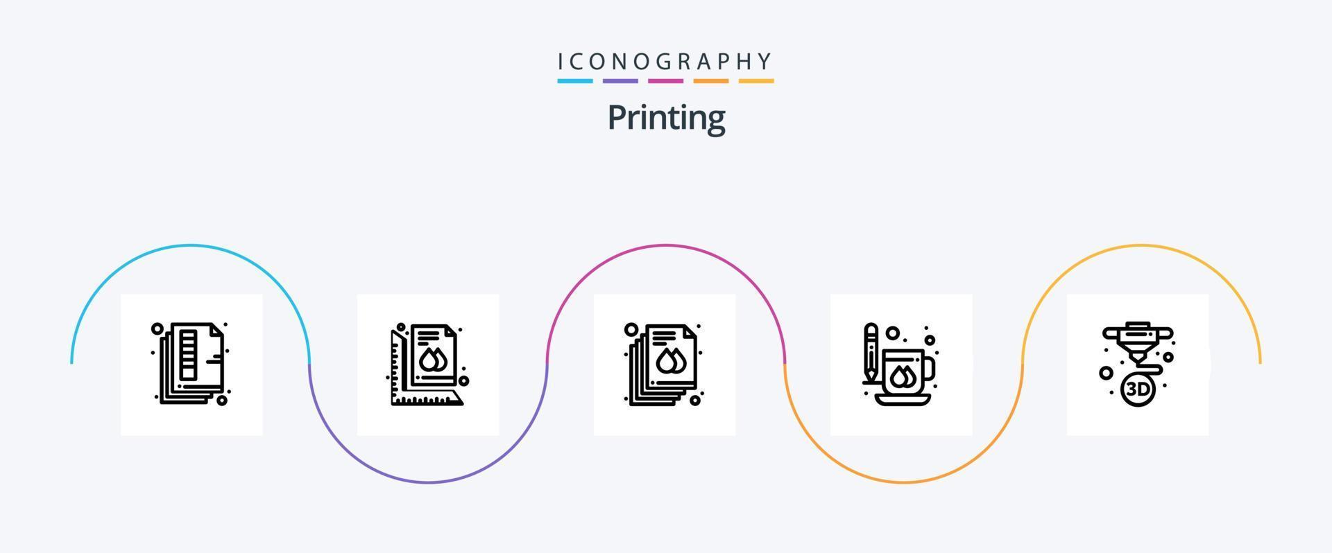 Printing Line 5 Icon Pack Including mug. cup. print. coffee. print vector