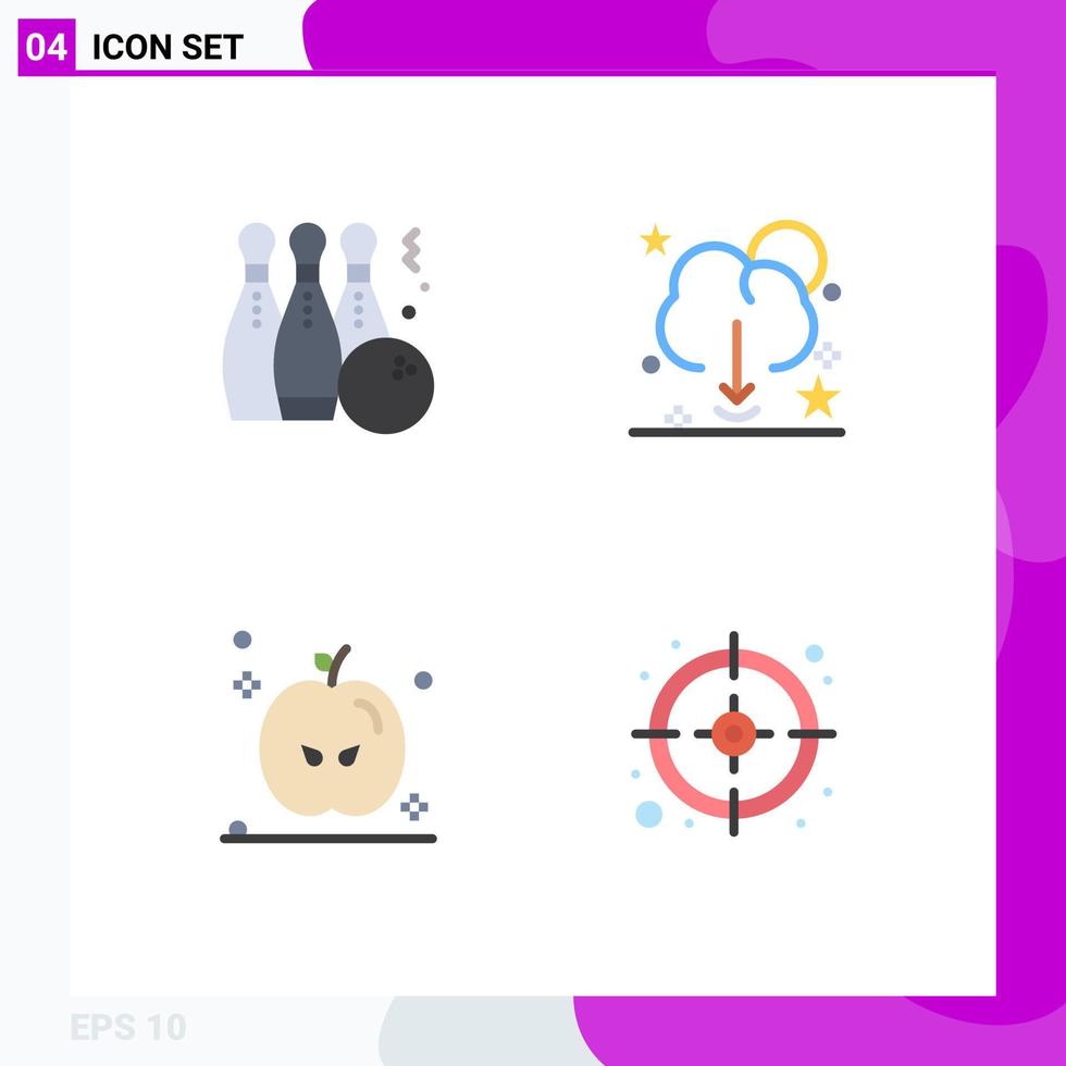 Pack of 4 creative Flat Icons of bowling server sport data thanksgiving Editable Vector Design Elements