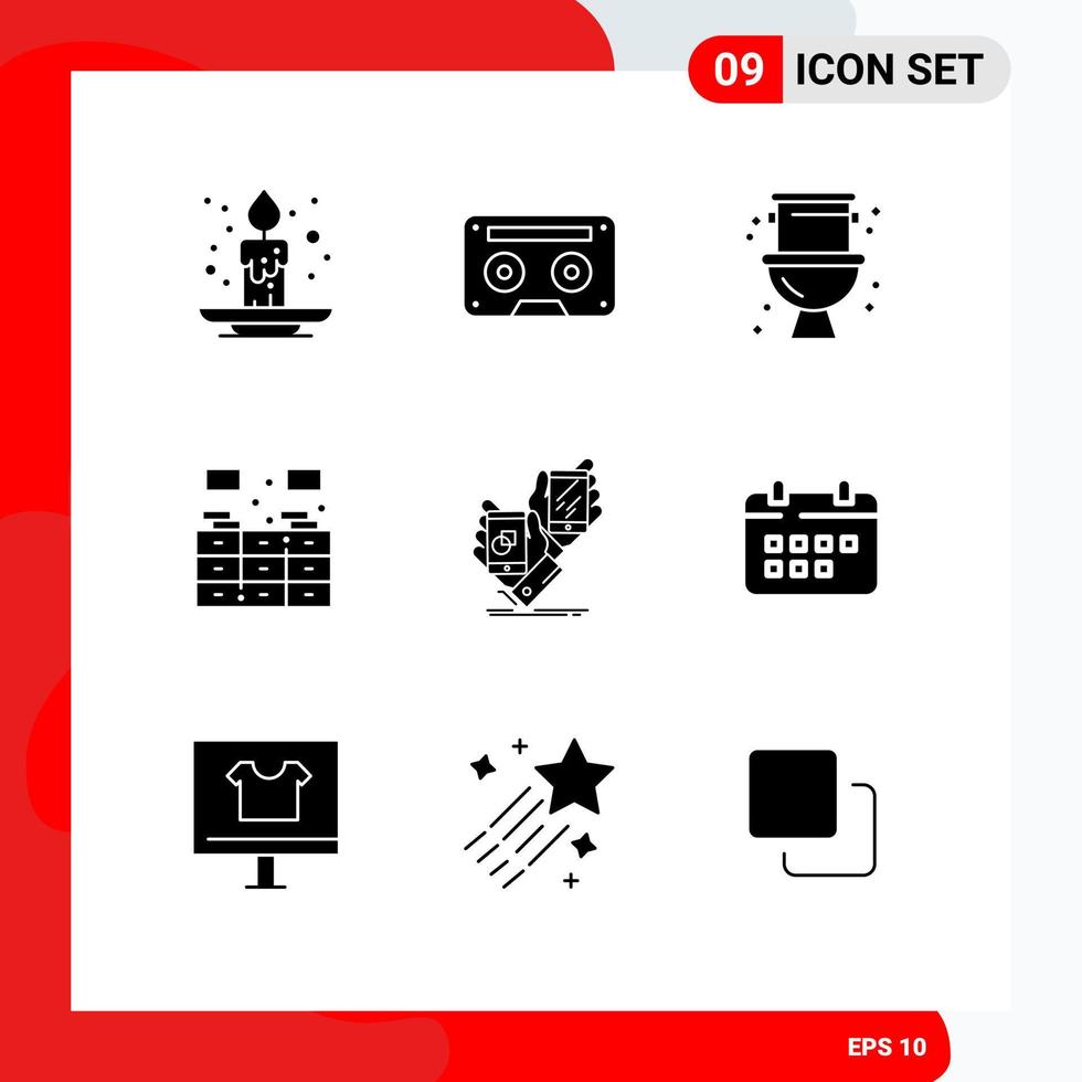 9 Universal Solid Glyph Signs Symbols of awareness cupboard tape cabinet system Editable Vector Design Elements