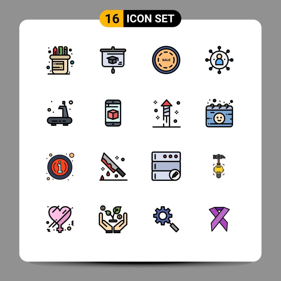 Mobile Interface Flat Color Filled Line Set of 16 Pictograms of gym share sale person group Editable Creative Vector Design Elements