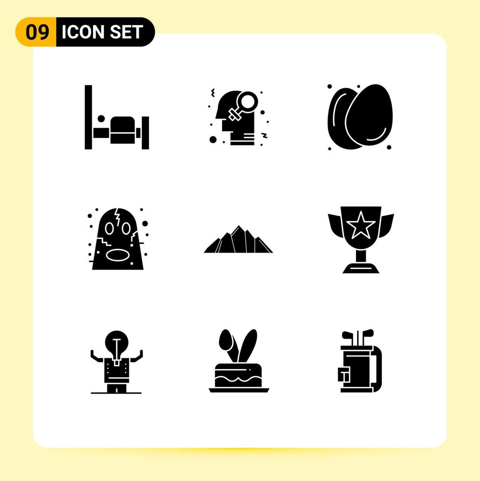 Modern Set of 9 Solid Glyphs Pictograph of nature hill eggs scary ghost Editable Vector Design Elements