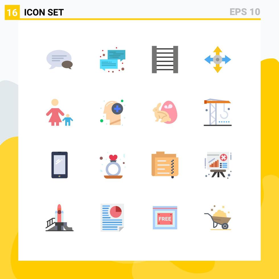 User Interface Pack of 16 Basic Flat Colors of mom family chat child location Editable Pack of Creative Vector Design Elements