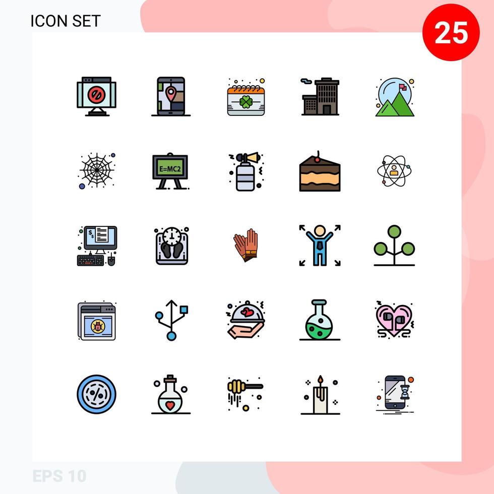 Group of 25 Modern Filled line Flat Colors Set for achievement corporation calendar business saint Editable Vector Design Elements
