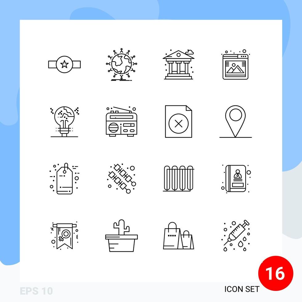 16 símbolos de signos de esquema universales de elementos de diseño vectorial editables del banco de la galería de fotos del navegador vector