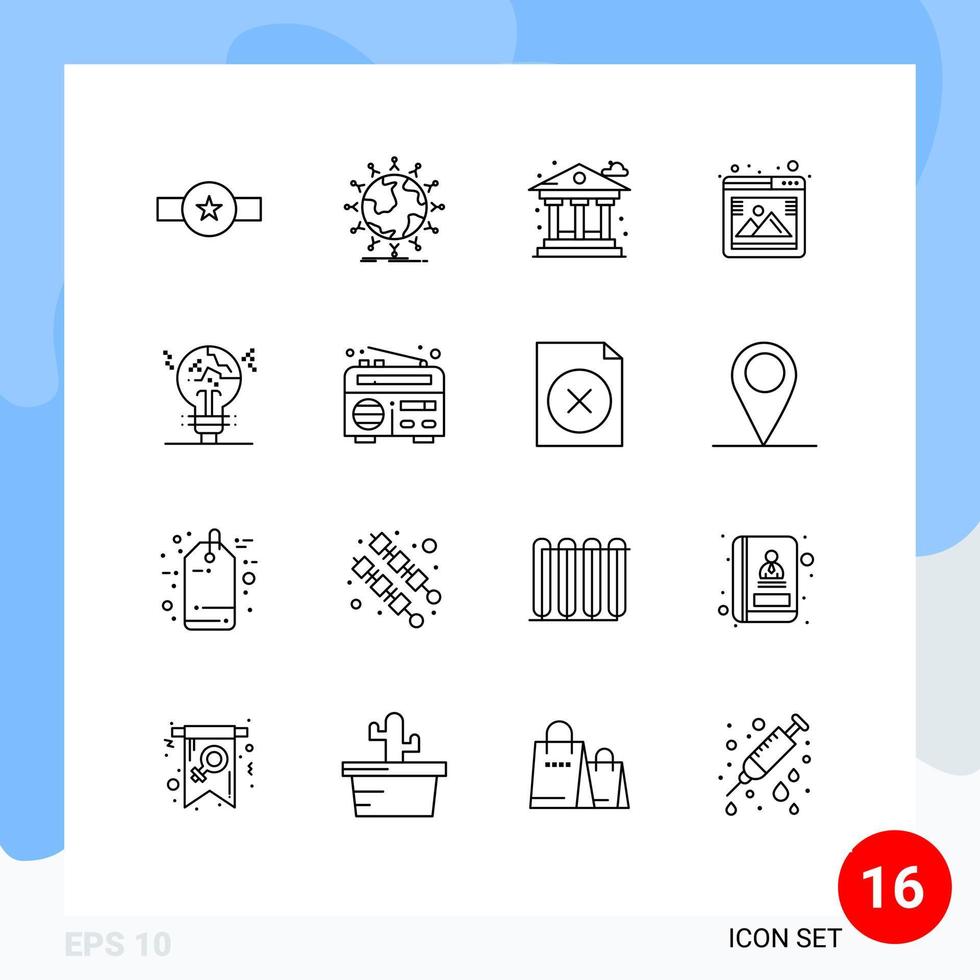 16 Universal Outline Signs Symbols of browser photo globe gallery bank Editable Vector Design Elements
