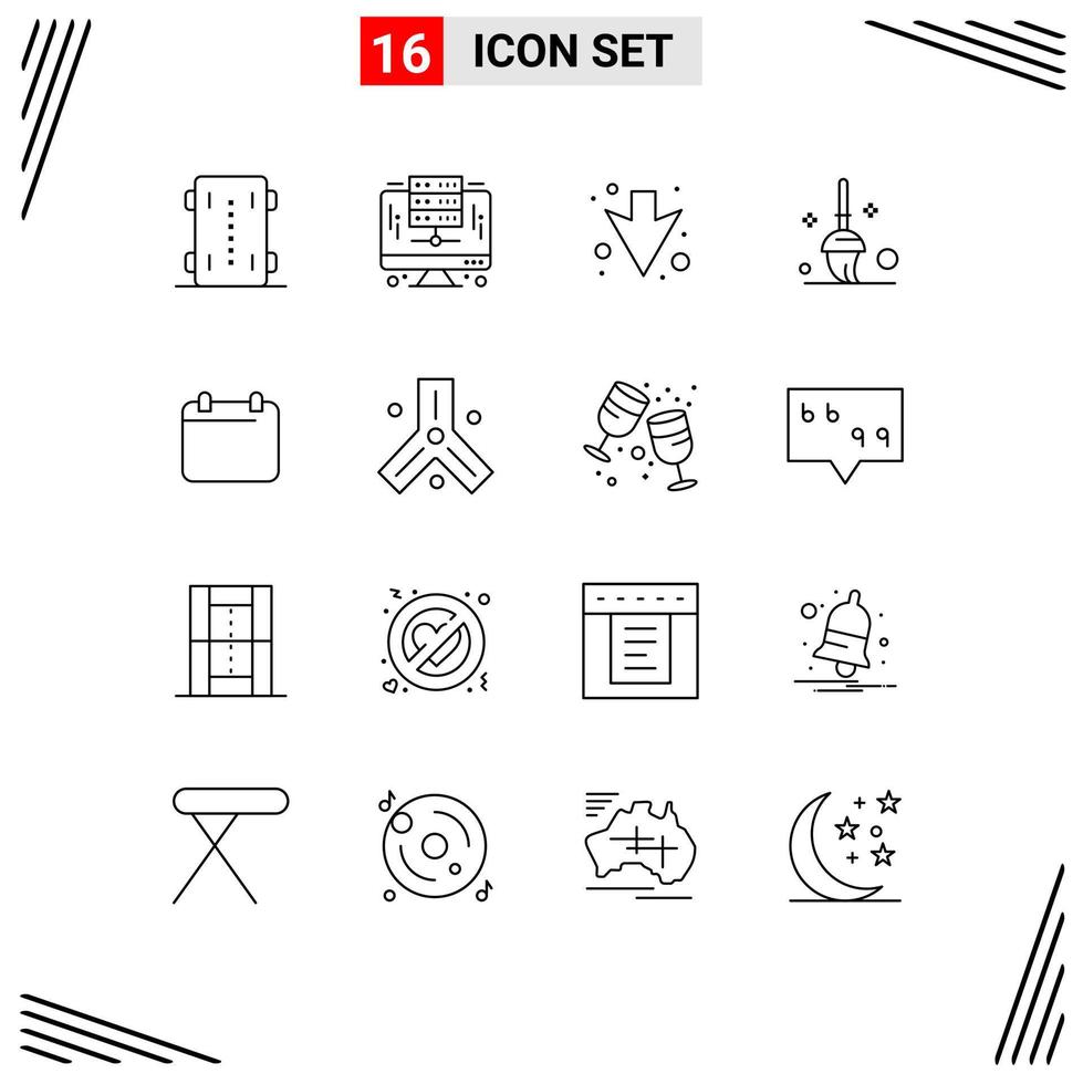 Outline Pack of 16 Universal Symbols of date calender server mop bucket Editable Vector Design Elements