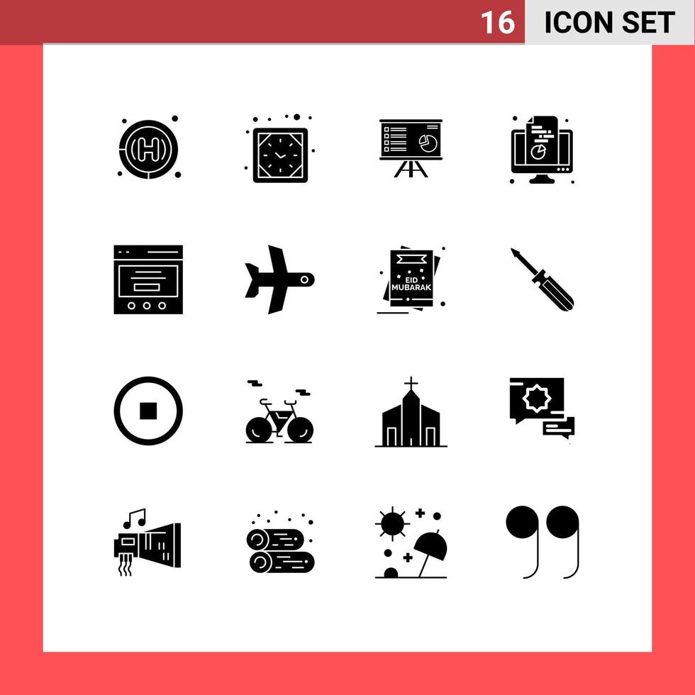 Mobile Interface Solid Glyph Set of 16 Pictograms of pie computer analytics chart marketing Editable Vector Design Elements