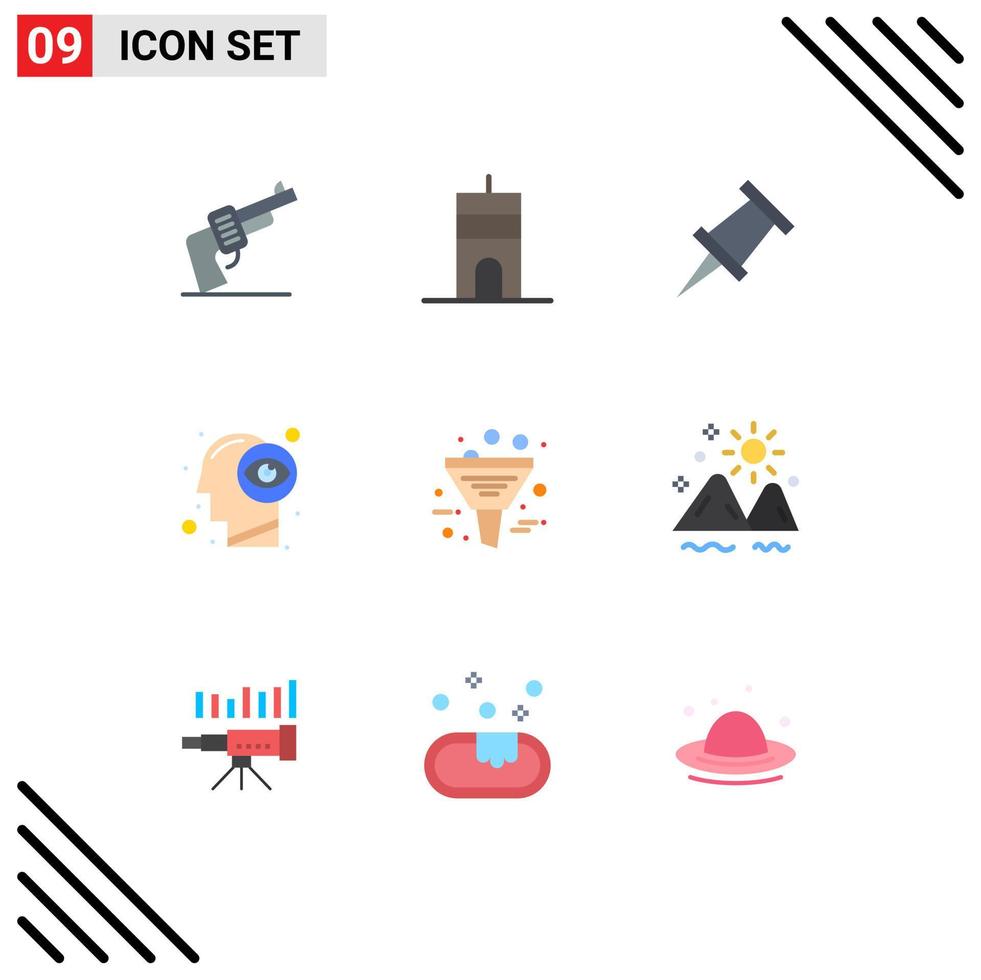 Pictogram Set of 9 Simple Flat Colors of management data marker business vision Editable Vector Design Elements