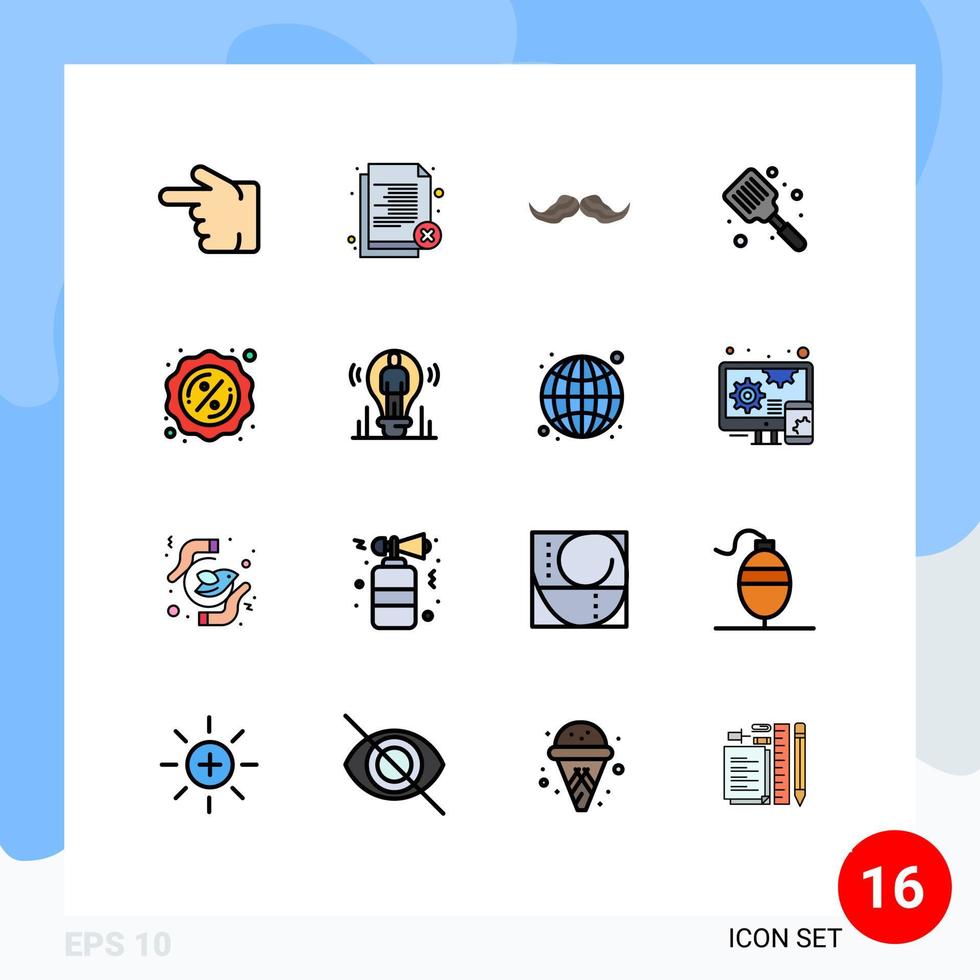 16 User Interface Flat Color Filled Line Pack of modern Signs and Symbols of flipper baking reject baked male Editable Creative Vector Design Elements