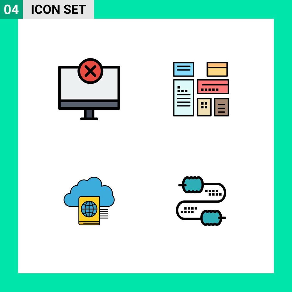 Set of 4 Commercial Filledline Flat Colors pack for computers cloud hardware advertising folder Editable Vector Design Elements