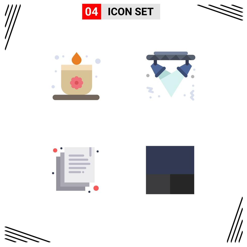 Pictogram Set of 4 Simple Flat Icons of candle documents disco electricity grid Editable Vector Design Elements