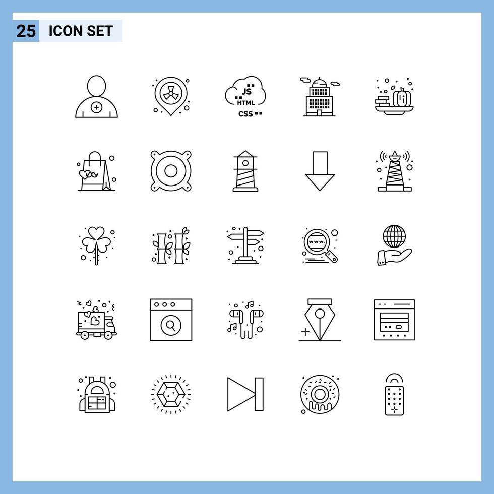 Set of 25 Commercial Lines pack for halloween museum code government administration Editable Vector Design Elements