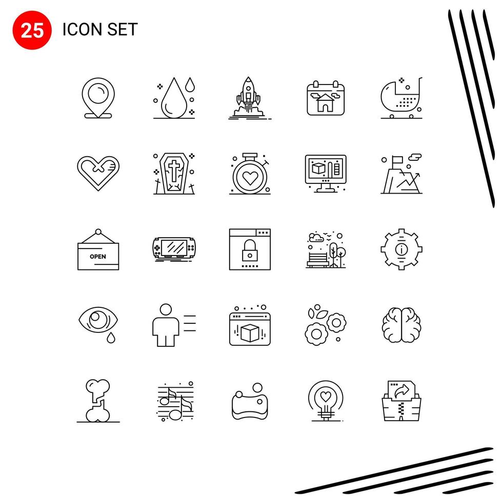 Mobile Interface Line Set of 25 Pictograms of baby home launch real estate publish Editable Vector Design Elements