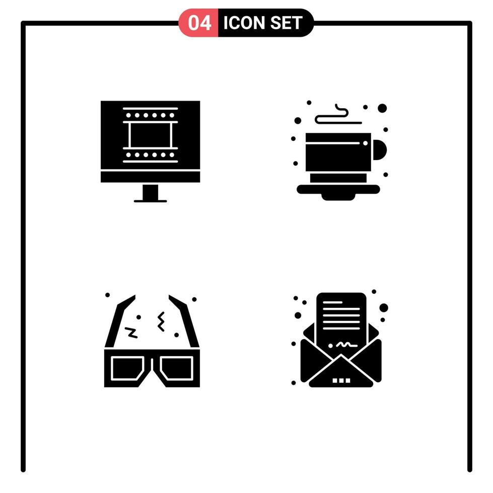 Universal Icon Symbols Group of 4 Modern Solid Glyphs of digital photo frame film breakfast hot business mail Editable Vector Design Elements