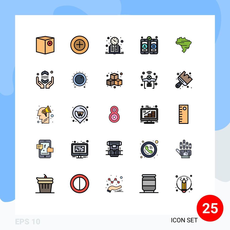 Group of 25 Filled line Flat Colors Signs and Symbols for map mobile book web design study time Editable Vector Design Elements