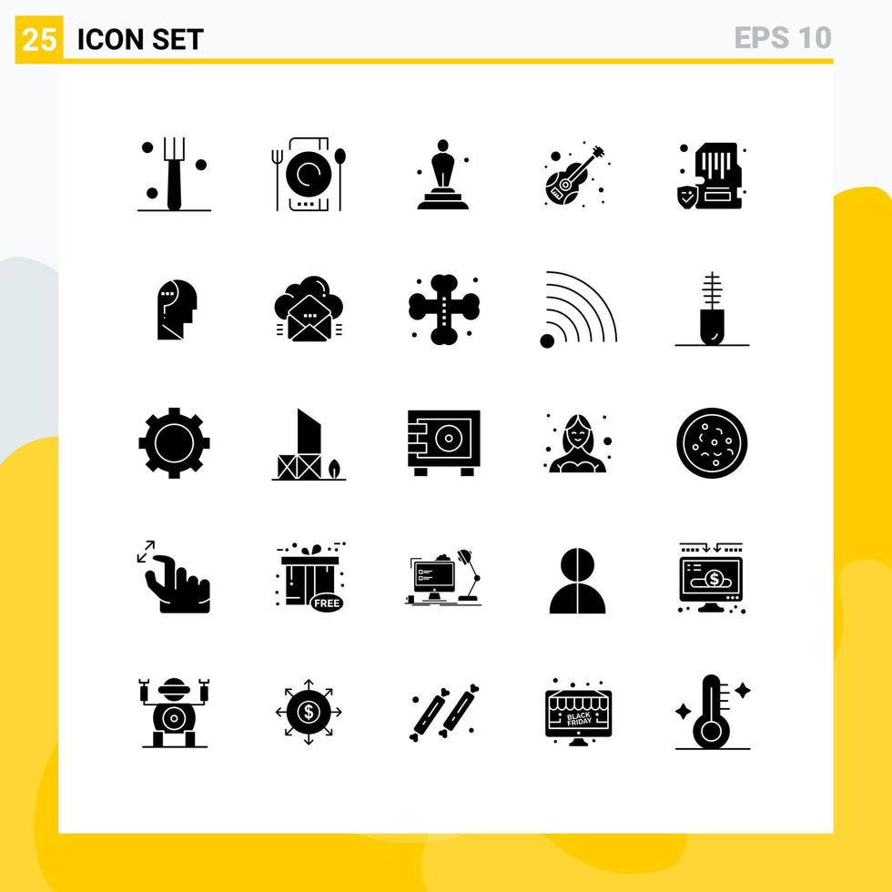 Set of 25 Modern UI Icons Symbols Signs for card musical award music guitar Editable Vector Design Elements