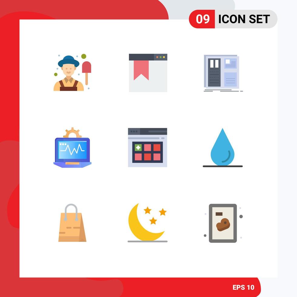 9 User Interface Flat Color Pack of modern Signs and Symbols of page computing grid setting laptop Editable Vector Design Elements