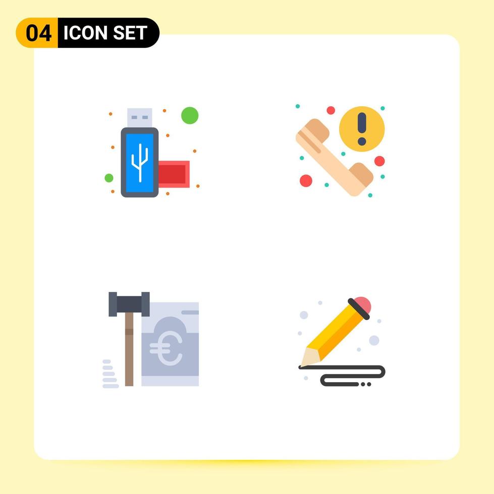 Group of 4 Flat Icons Signs and Symbols for connection security call news art Editable Vector Design Elements