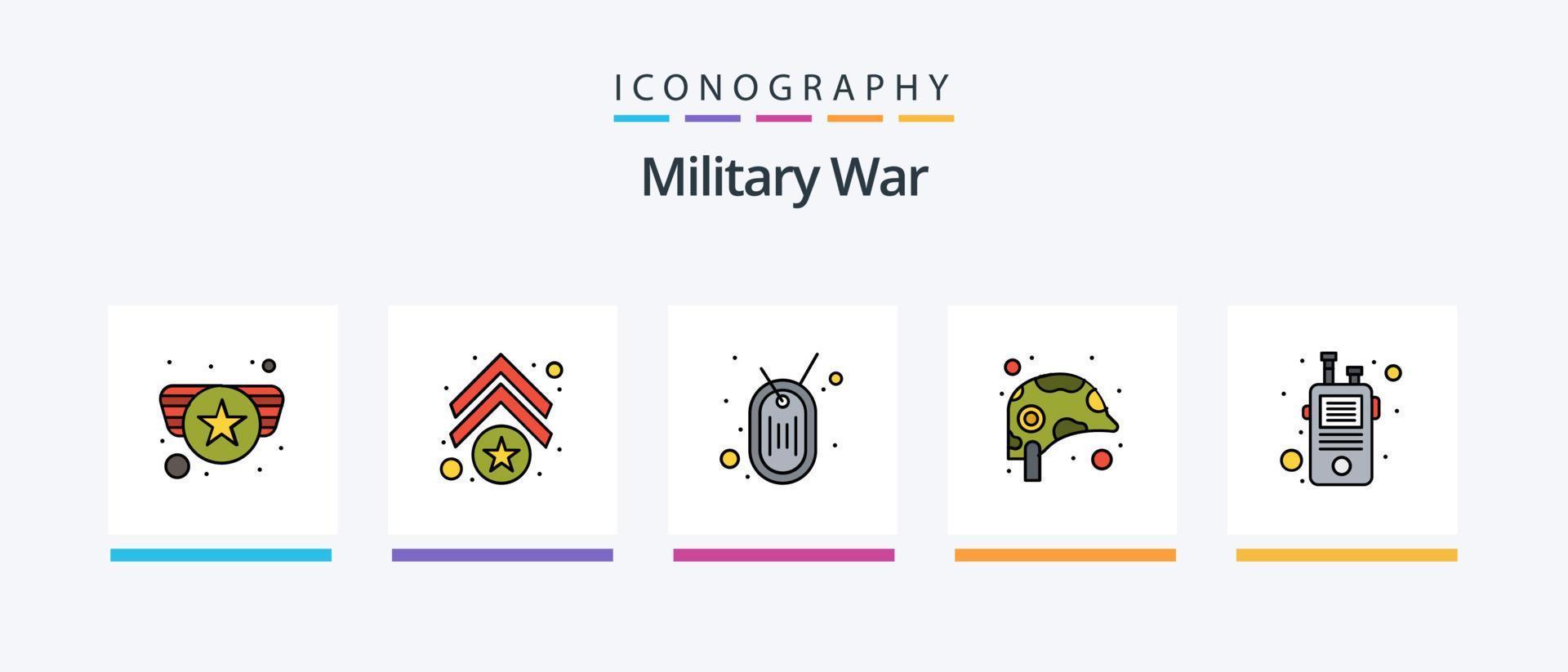 la línea de guerra militar llenó el paquete de 5 iconos, incluida la chaqueta. aeronave. suizo. ejército. diseño de iconos creativos vector