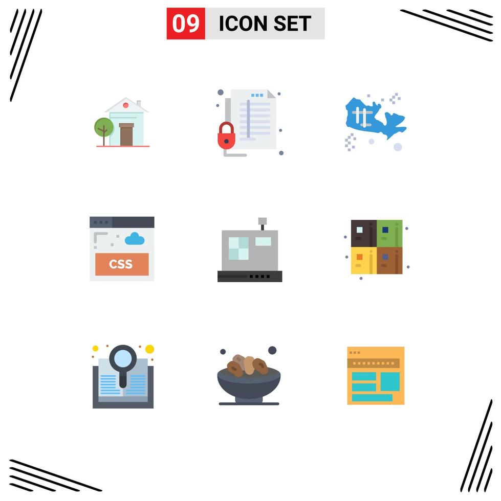 Set of 9 Vector Flat Colors on Grid for commerce style secure sheet world Editable Vector Design Elements