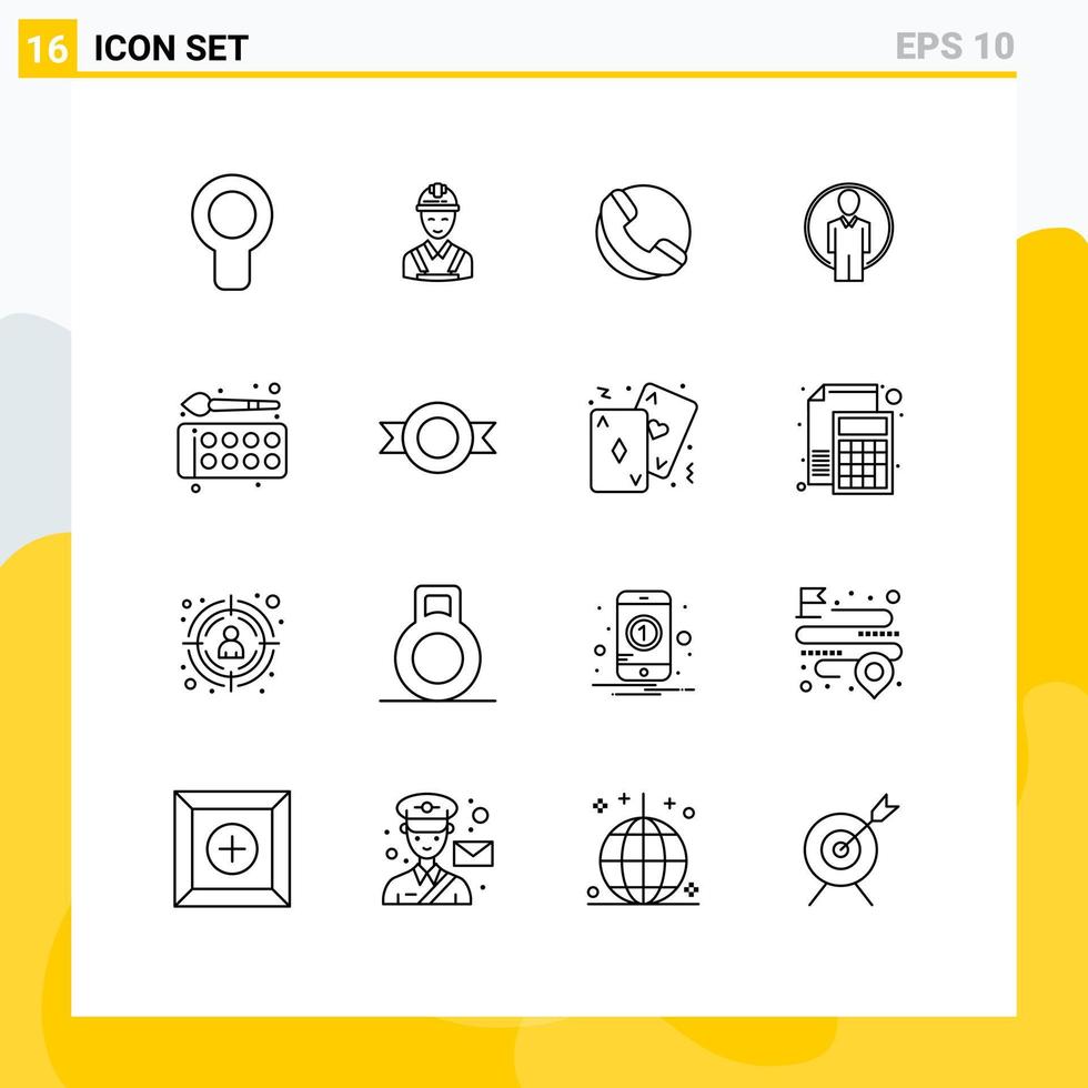 User Interface Pack of 16 Basic Outlines of color image repair login user Editable Vector Design Elements