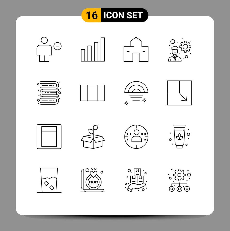 Group of 16 Outlines Signs and Symbols for books development user developer hut Editable Vector Design Elements