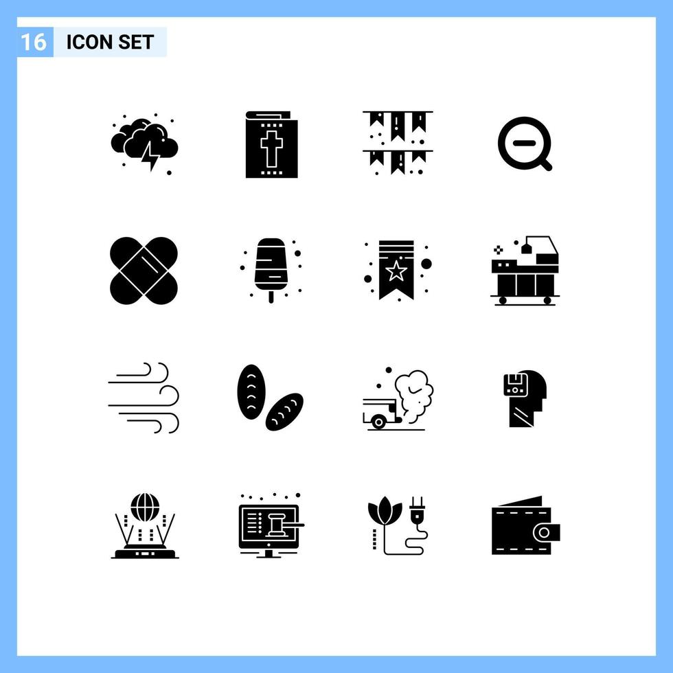 16 Universal Solid Glyph Signs Symbols of cream patch decoration delete less Editable Vector Design Elements