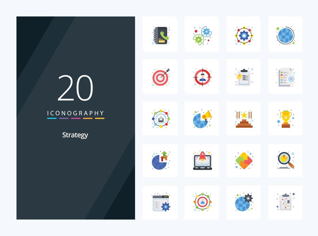20 Strategy Flat Color icon for presentation vector