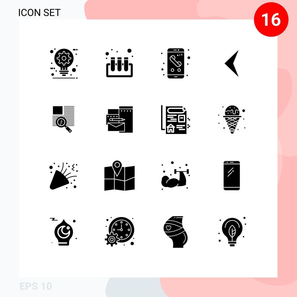 Pack of 16 creative Solid Glyphs of text sign app back calling Editable Vector Design Elements