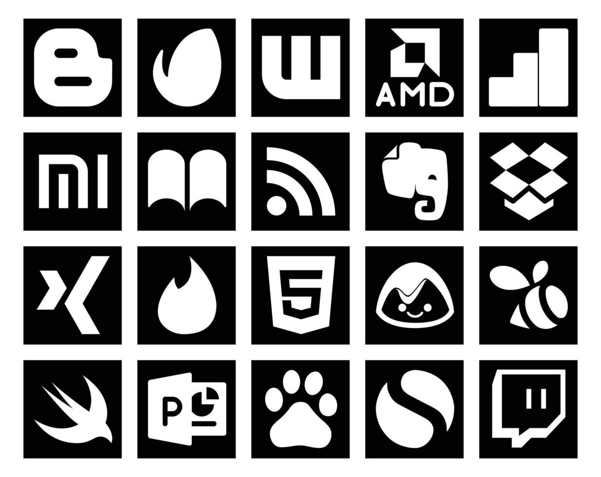 20 Social Media Icon Pack Including baidu swift evernote swarm html vector