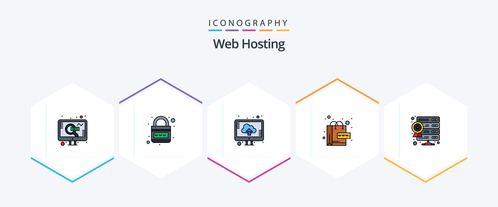 Web Hosting 25 FilledLine icon pack including database. web. web. online. upload vector