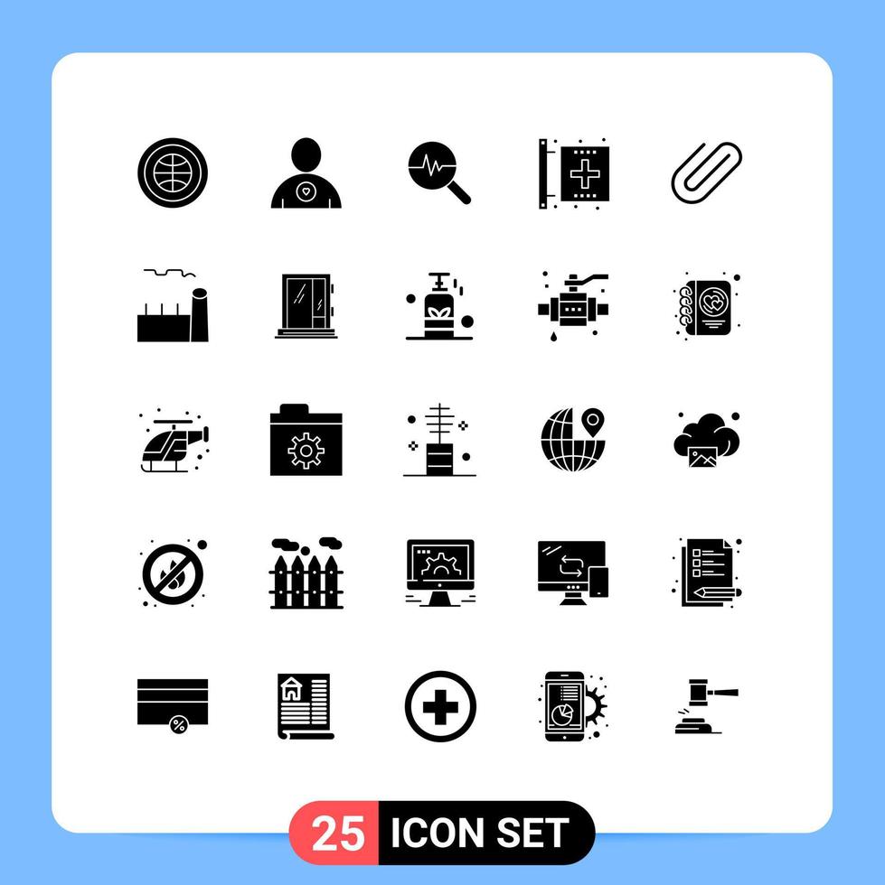 Universal Icon Symbols Group of 25 Modern Solid Glyphs of attachment form graphic fitness center Editable Vector Design Elements