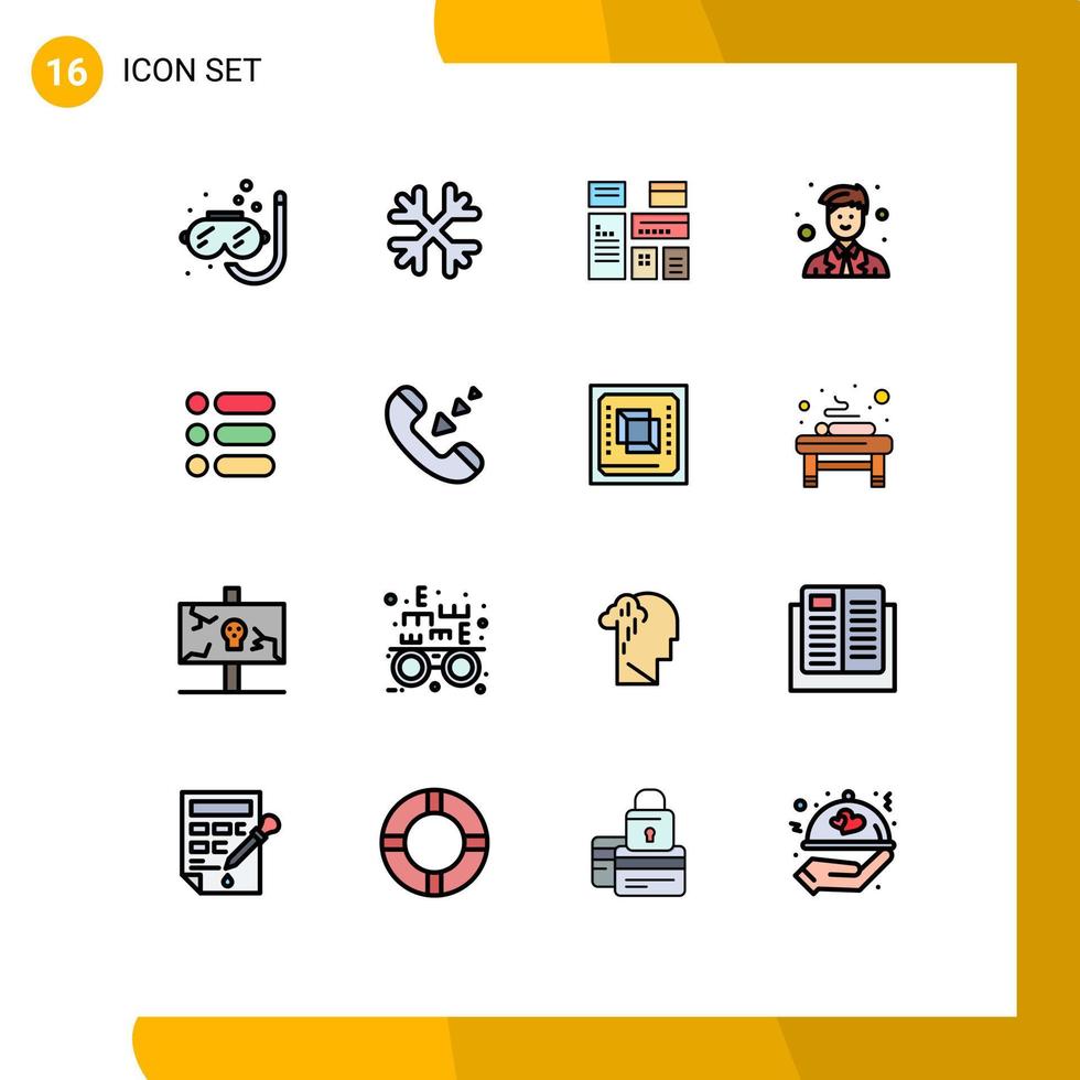 16 Thematic Vector Flat Color Filled Lines and Editable Symbols of task worker native site coordinator Editable Creative Vector Design Elements