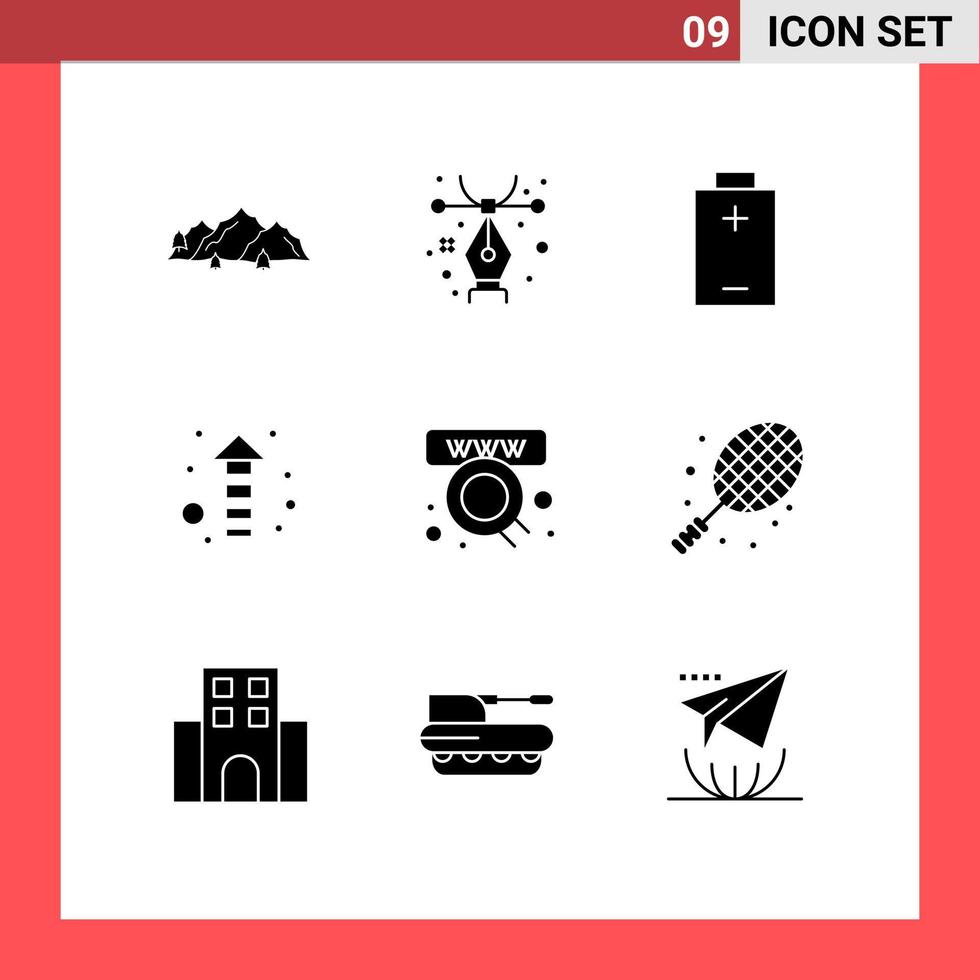 Modern Set of 9 Solid Glyphs and symbols such as web online battery commerce direction Editable Vector Design Elements