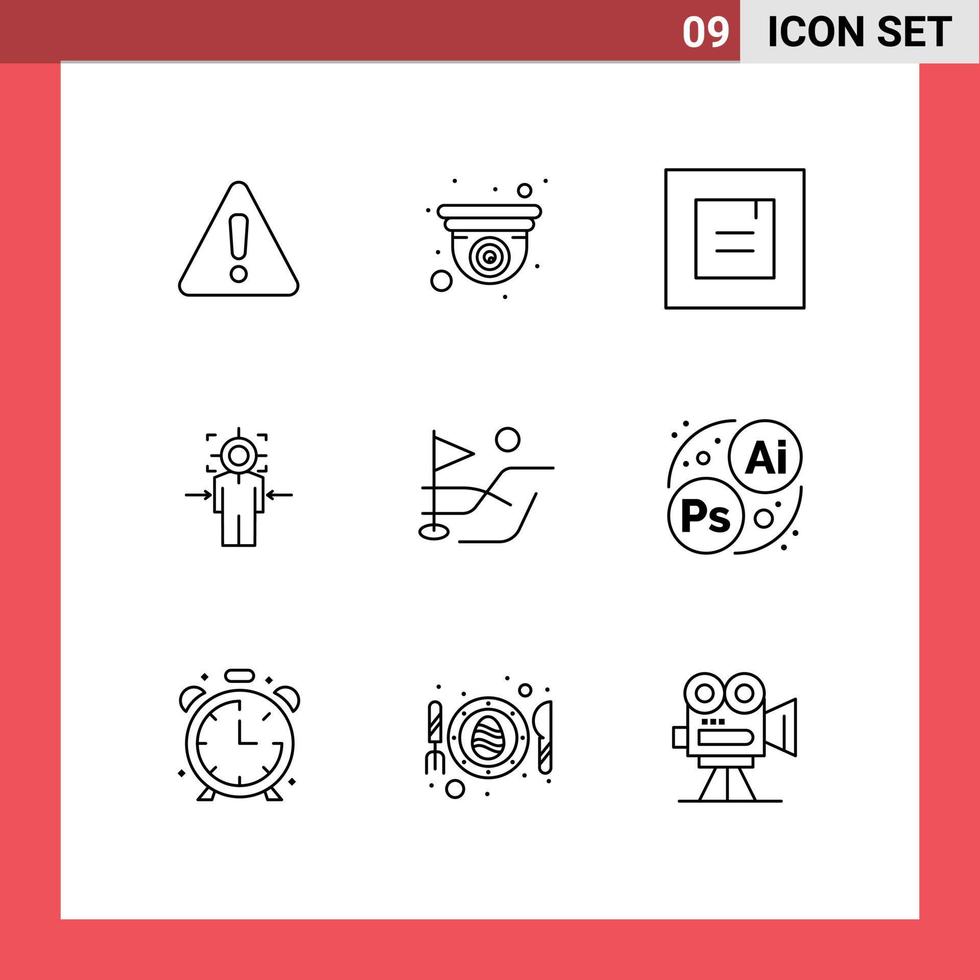Pack of 9 creative Outlines of field goal layout achieve focus Editable Vector Design Elements