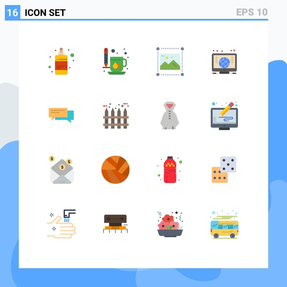 Mobile Interface Flat Color Set of 16 Pictograms of chat global print computer graphics Editable Pack of Creative Vector Design Elements
