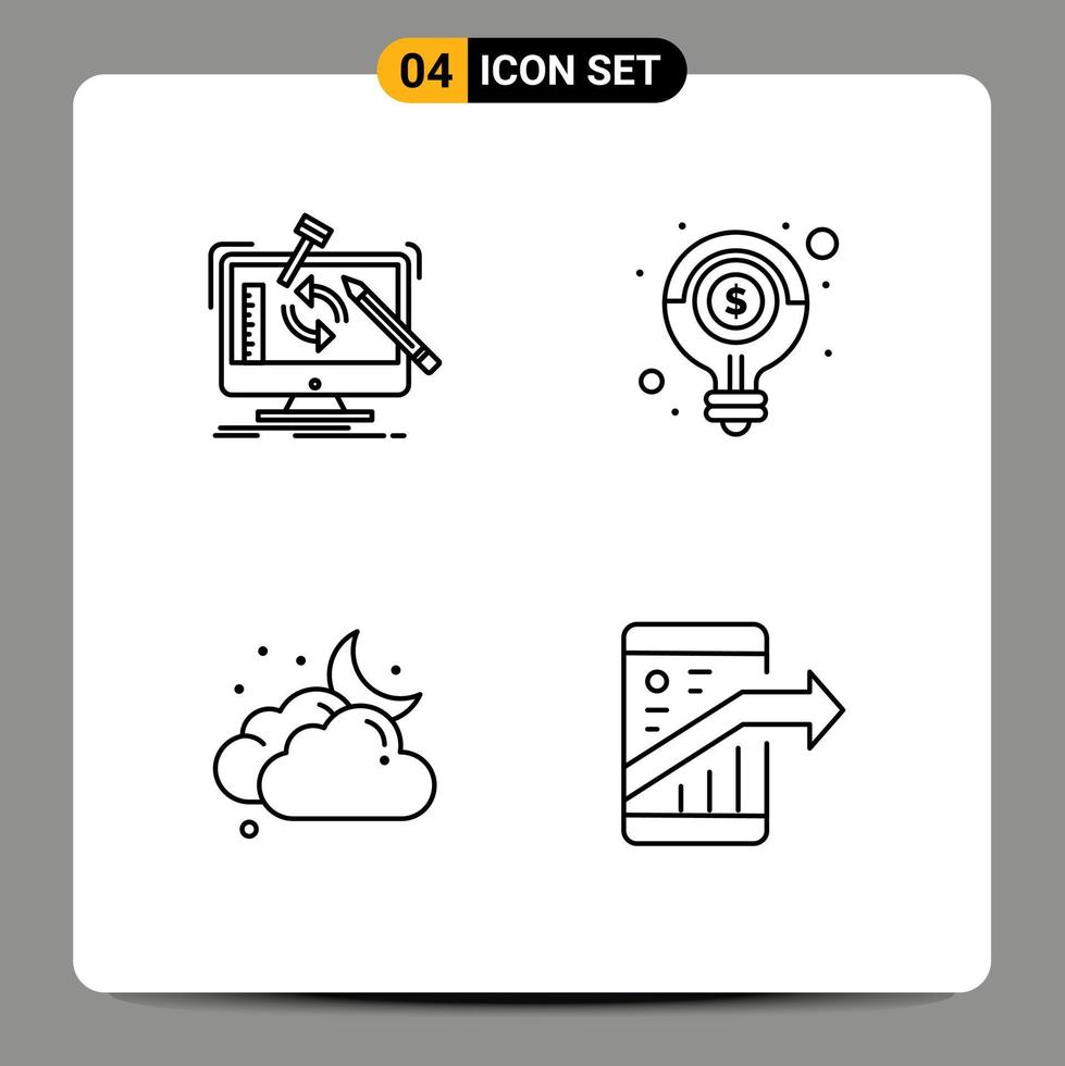 paquete de 4 signos y símbolos de colores planos de línea de relleno modernos para medios de impresión web, como el taller de soluciones de ingeniería, elementos de diseño de vectores editables nublados claros