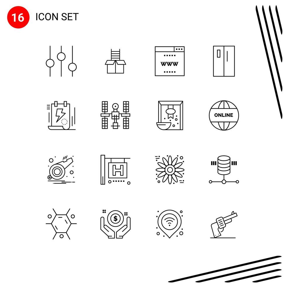 Group of 16 Outlines Signs and Symbols for energy side online refrigerator by Editable Vector Design Elements