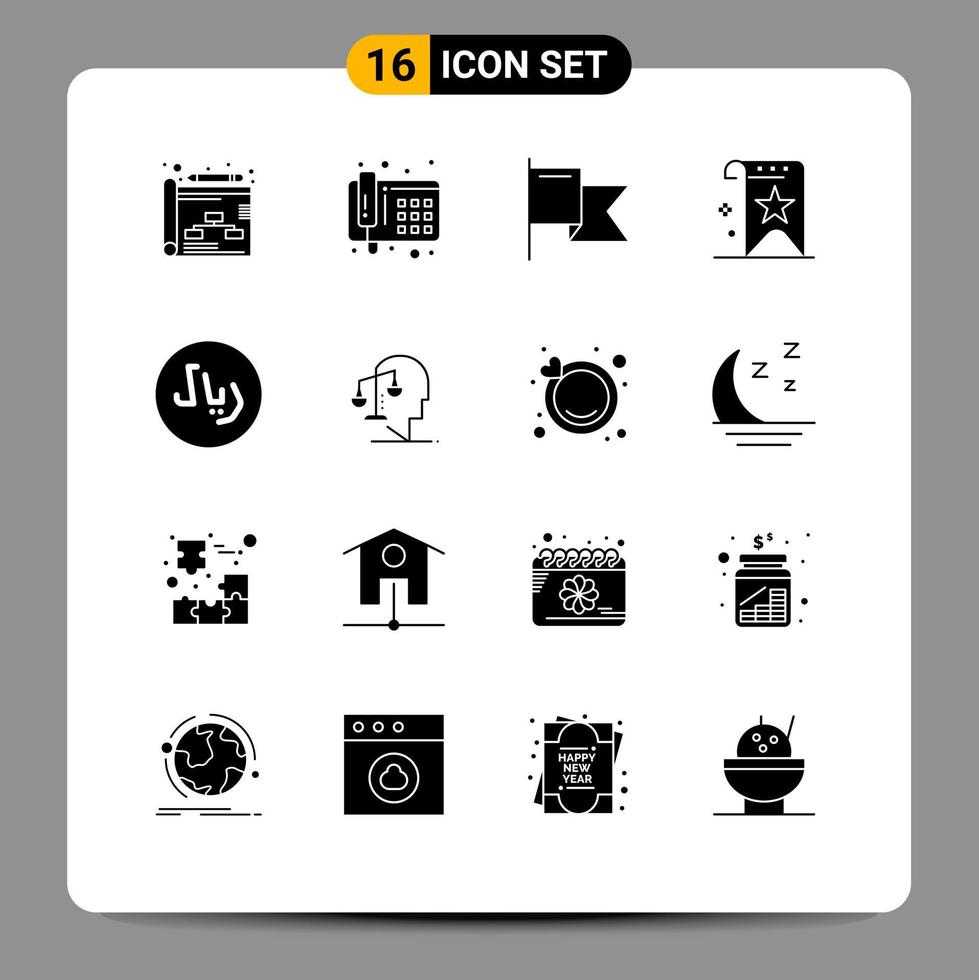 16 User Interface Solid Glyph Pack of modern Signs and Symbols of balance cash mark rayal rank Editable Vector Design Elements