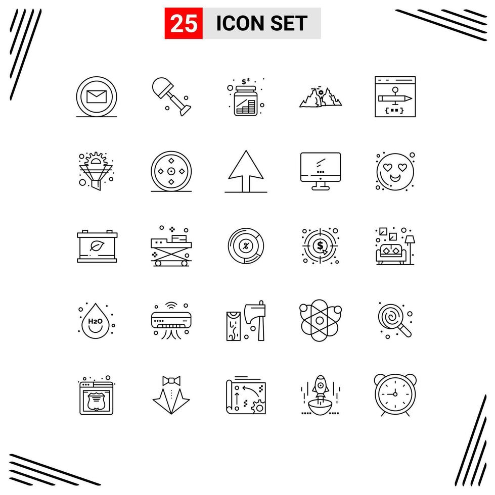 Set of 25 Modern UI Icons Symbols Signs for app nature coins hill mountain Editable Vector Design Elements