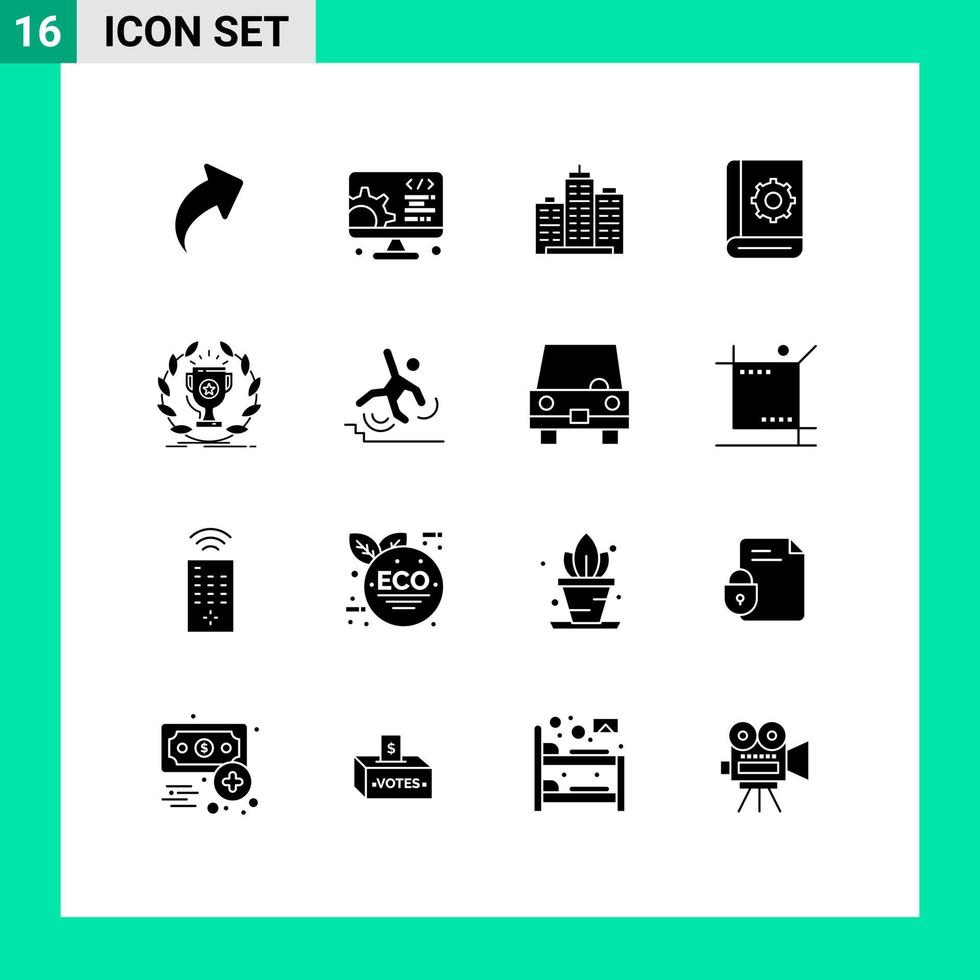 Modern Set of 16 Solid Glyphs and symbols such as instruction communication architecture assistant property Editable Vector Design Elements