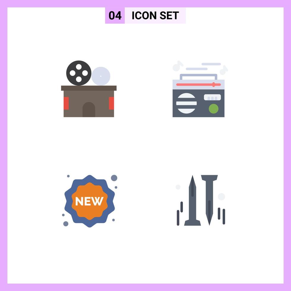 4 Flat Icon concept for Websites Mobile and Apps cinema label ticket play shopping Editable Vector Design Elements